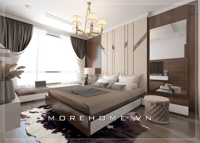 Mẫu giường ngủ gỗ công nghiệp với vẻ đẹp trẻ trung, hiện đại tạo điểm nhấn hoàn hảo cho phòng ngủ chung cư